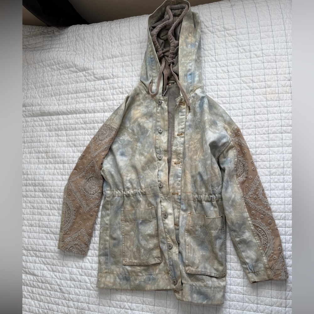 Free People Multicolor Jean Jacket with Hood